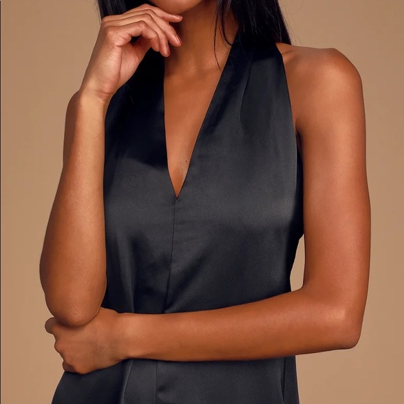 Lulu’s Camila Black Satin Twist Back Shift Dress - Picture 3 of 7